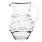 Chloe Glass Pitcher   Measurements: 7.5\L x 5.0\W x 9.0\H

Made in: Czech Republic
Made of: Glass
Volume: 1.4 Qt. 

Dishwasher safe, warm gentle cycle. Hand washing is recommended for large or highly decorated pieces. Not suitable for hot contents, freezer or microwave use. 